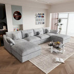Cloud Modulares Sektionssofa mit 2 Aufbewahrungshocker, 157 Daunen-Polsterung, bequemes U-förmiges Sofa für das Wohnzimmer
