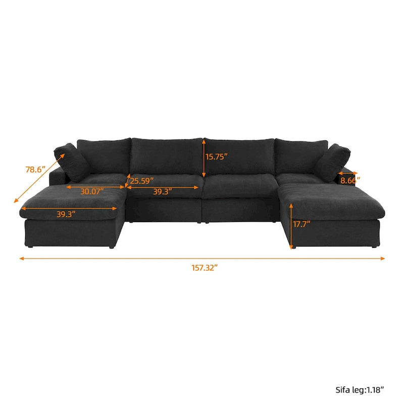 Cloud Modulares Sektionssofa mit 2 Aufbewahrungshocker, 157 Daunen-Polsterung, bequemes U-förmiges Sofa für das Wohnzimmer