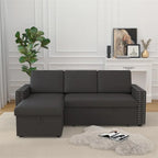 85 3-Sitzer Schlafsofa mit Stauraum-Recamiere, Ausziehfunktion und Kupfernieten
