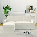 85 3-Sitzer Schlafsofa mit Stauraum-Recamiere, Ausziehfunktion und Kupfernieten