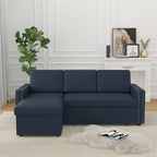 85 3-Sitzer Schlafsofa mit Stauraum-Recamiere, Ausziehfunktion und Kupfernieten