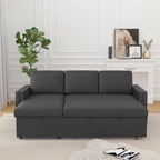 85 3-Sitzer Schlafsofa mit Stauraum-Recamiere, Ausziehfunktion und Kupfernieten