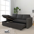 85 3-Sitzer Schlafsofa mit Stauraum-Recamiere, Ausziehfunktion und Kupfernieten