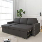 85 3-Sitzer Schlafsofa mit Stauraum-Recamiere, Ausziehfunktion und Kupfernieten