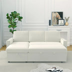 85 3-Sitzer Schlafsofa mit Stauraum-Recamiere, Ausziehfunktion und Kupfernieten