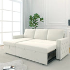 85 3-Sitzer Schlafsofa mit Stauraum-Recamiere, Ausziehfunktion und Kupfernieten