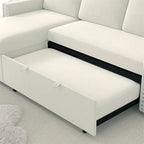 85 3-Sitzer Schlafsofa mit Stauraum-Recamiere, Ausziehfunktion und Kupfernieten