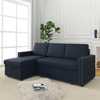 85 3-Sitzer Schlafsofa mit Stauraum-Recamiere, Ausziehfunktion und Kupfernieten