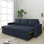 85 3-Sitzer Schlafsofa mit Stauraum-Recamiere, Ausziehfunktion und Kupfernieten
