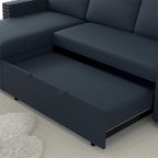 85 3-Sitzer Schlafsofa mit Stauraum-Recamiere, Ausziehfunktion und Kupfernieten