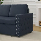 85 3-Sitzer Schlafsofa mit Stauraum-Recamiere, Ausziehfunktion und Kupfernieten