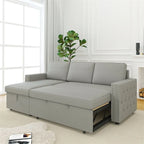 85 3-Sitzer Schlafsofa mit Stauraum-Recamiere, Ausziehfunktion und Kupfernieten