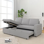 85 3-Sitzer Schlafsofa mit Stauraum-Recamiere, Ausziehfunktion und Kupfernieten