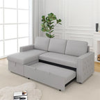 85 3-Sitzer Schlafsofa mit Stauraum-Recamiere, Ausziehfunktion und Kupfernieten