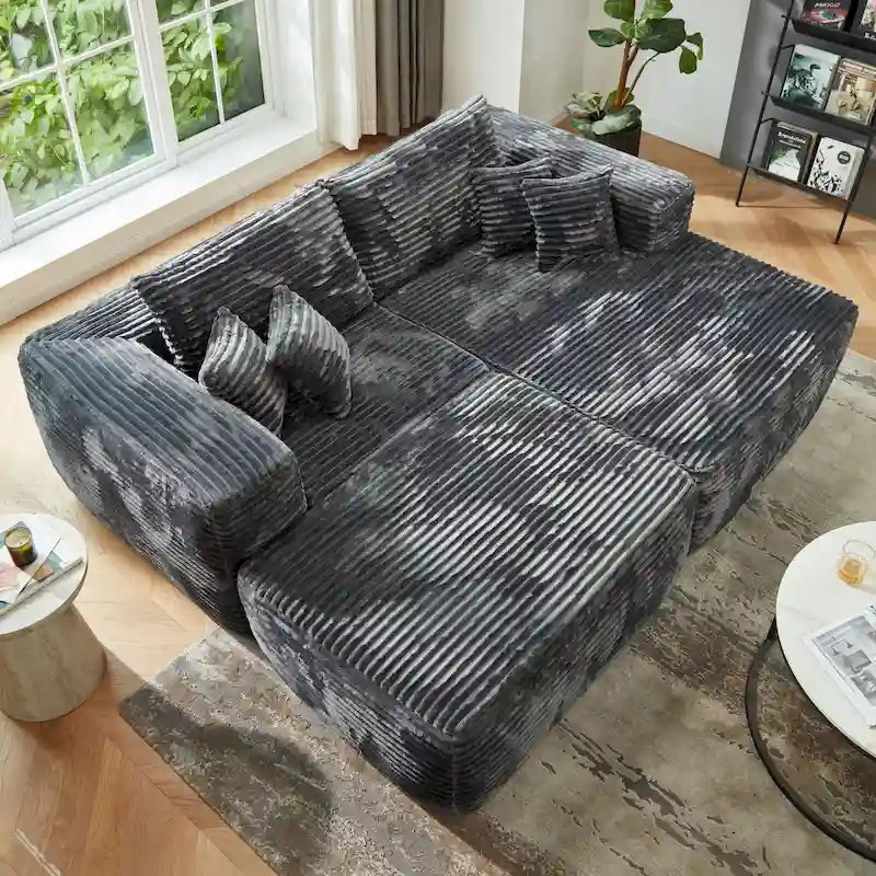 HOOOWOOO Modernes Plüsch-Ecksofa L-förmige Couch mit abnehmbarem Ottoman