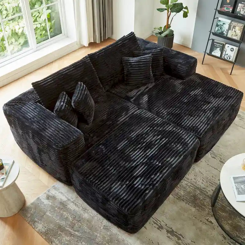 HOOOWOOO Modernes Plüsch-Ecksofa L-förmige Couch mit abnehmbarem Ottoman