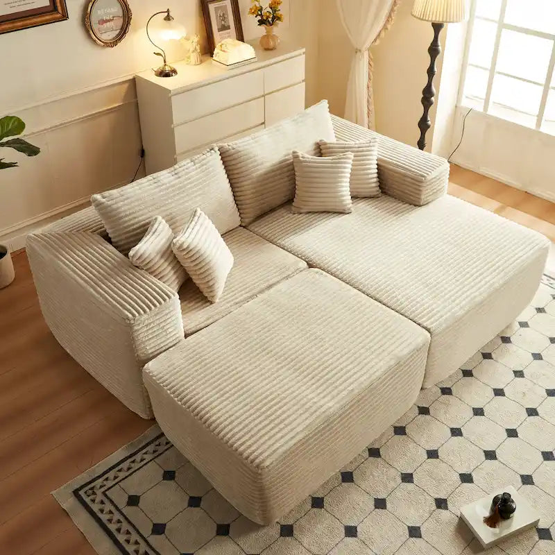 HOOOWOOO Modernes Plüsch-Ecksofa L-förmige Couch mit abnehmbarem Ottoman