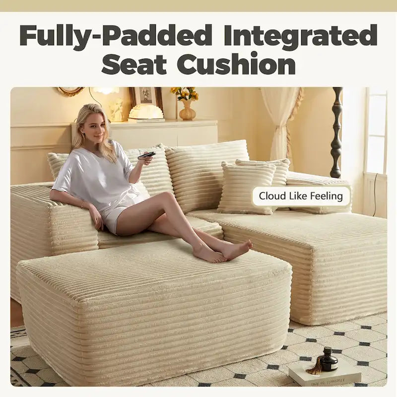 HOOOWOOO Modernes Plüsch-Ecksofa L-förmige Couch mit abnehmbarem Ottoman