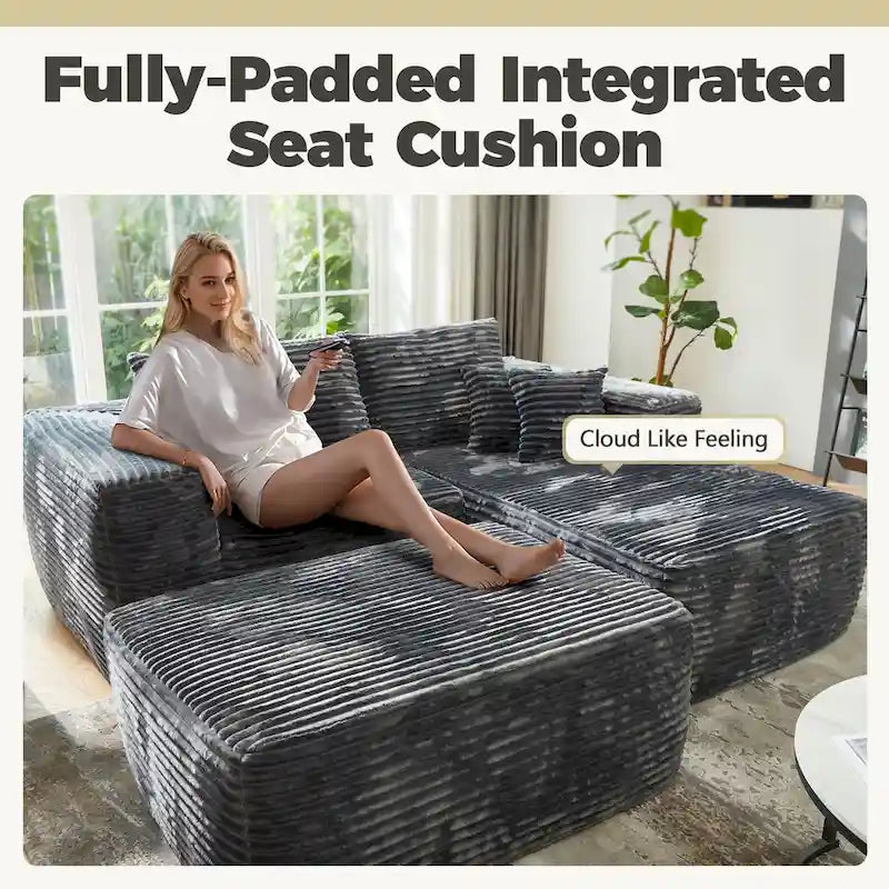 HOOOWOOO Modernes Plüsch-Ecksofa L-förmige Couch mit abnehmbarem Ottoman