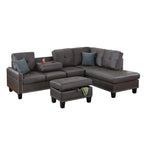 3-teiliges Ecksofa-Set aus Kunstleder mit Stauraum-Ottomane