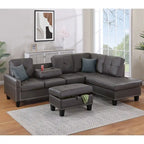 3-teiliges Ecksofa-Set aus Kunstleder mit Stauraum-Ottomane
