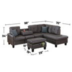 3-teiliges Ecksofa-Set aus Kunstleder mit Stauraum-Ottomane