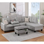 3-teiliges Ecksofa-Set aus Kunstleder mit Stauraum-Ottomane