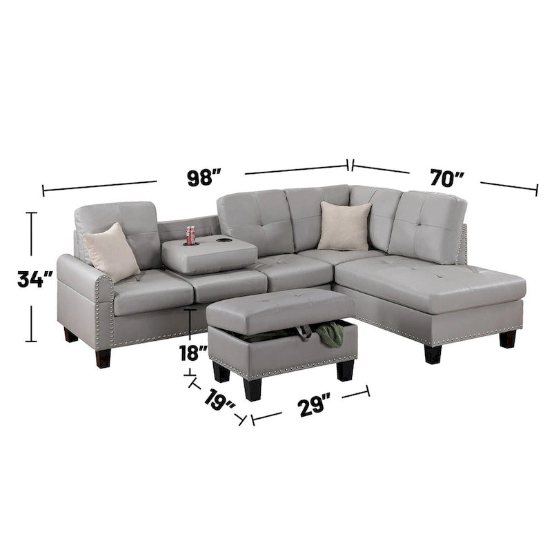 3-teiliges Ecksofa-Set aus Kunstleder mit Stauraum-Ottomane