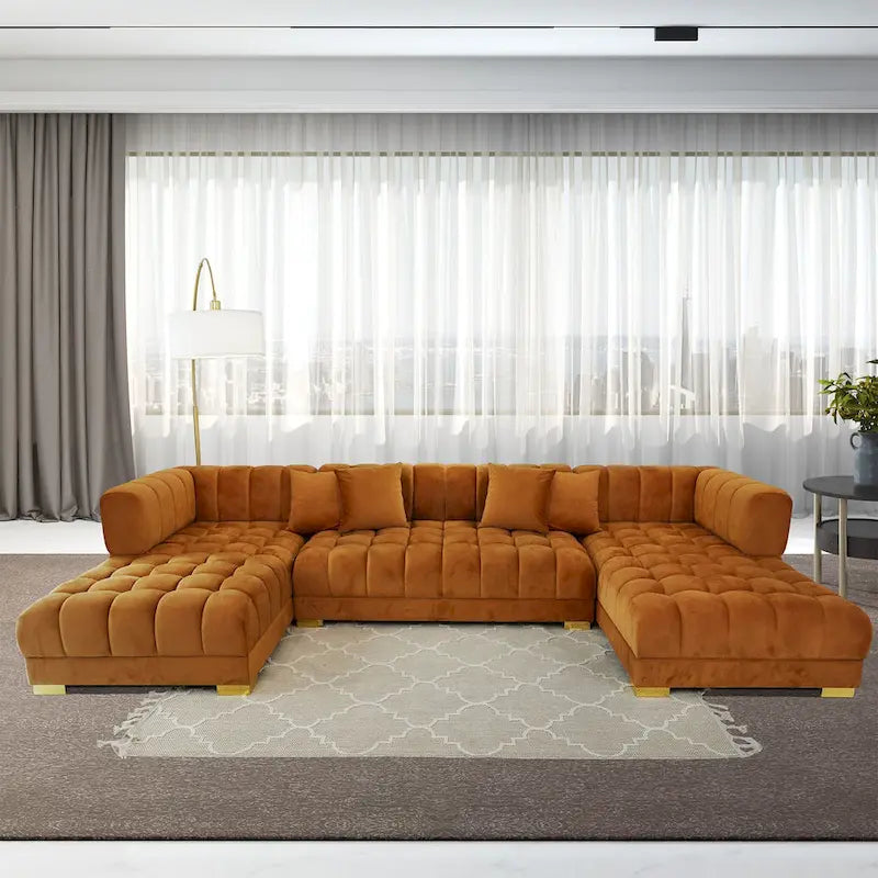 Elegantes 3-teiliges Ecksofa in U-Form aus Samt