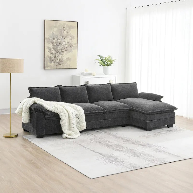 Harper&Bright Designs Modern L-shaped Chenille Cloud Sofa with Double Seat