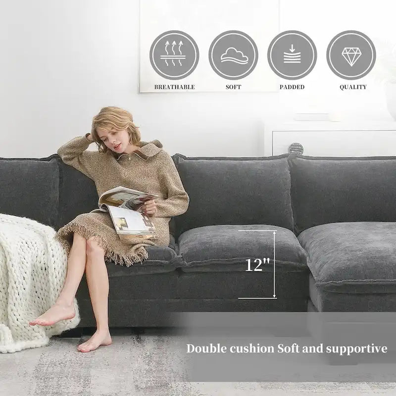 Harper&Bright Designs Modernes L-förmiges Chenille-Cloud-Sofa mit Doppelsitz