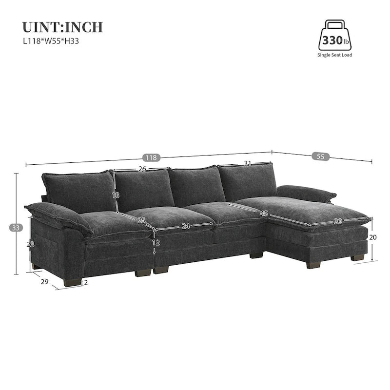 Harper&Bright Designs Modernes L-förmiges Chenille-Cloud-Sofa mit Doppelsitz