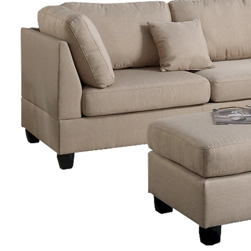 3-teiliges Ecksofa aus Leinenstoff in Sandbeige
