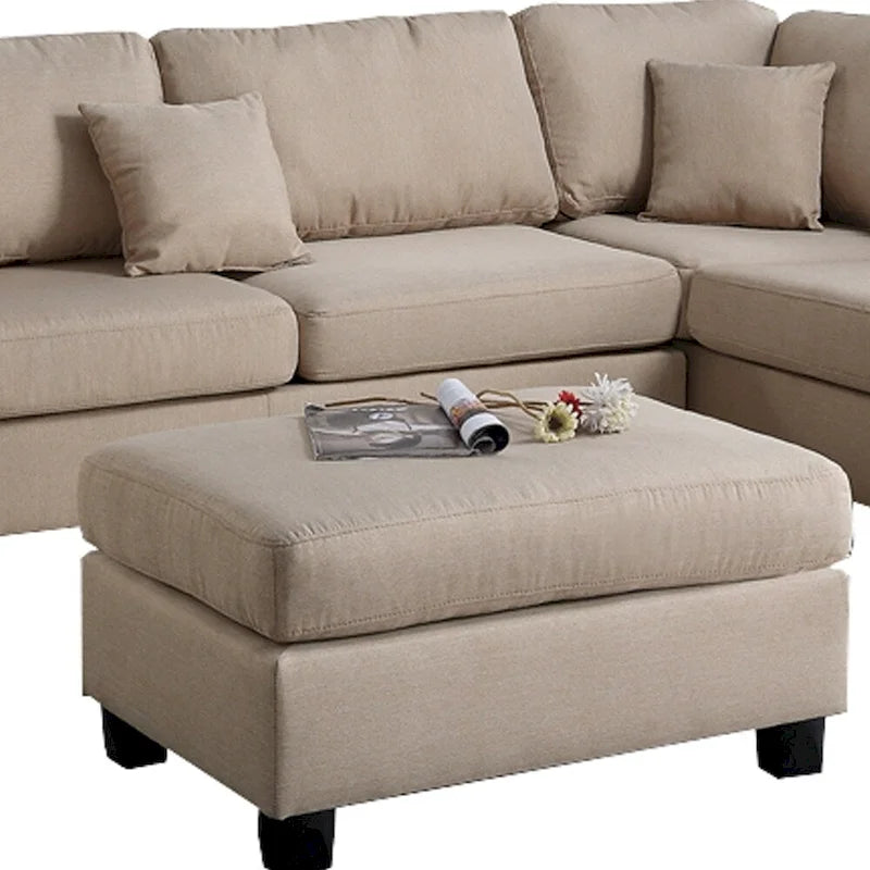3-teiliges Ecksofa aus Leinenstoff in Sandbeige