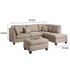 3-teiliges Ecksofa aus Leinenstoff in Sandbeige