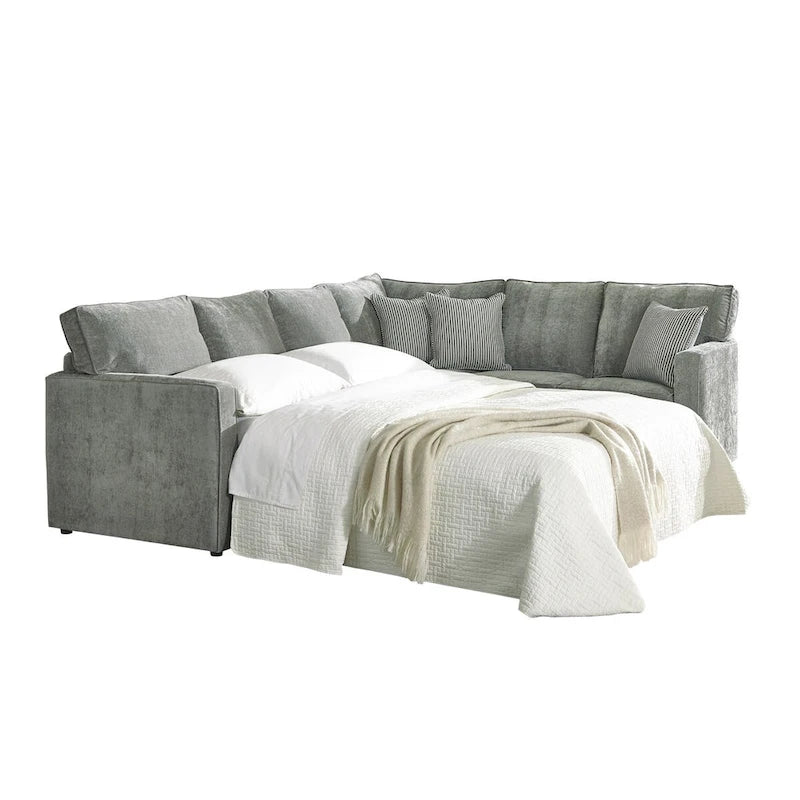Maddox Sektionssofa mit Schlaffunktion in Grau und Queen Gel-Memory-Foam-Matratze