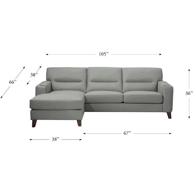Hydeline Elm Sektionssofa aus Narbenleder mit Chaiselongue, Federn, Memory Foam und Federkern
