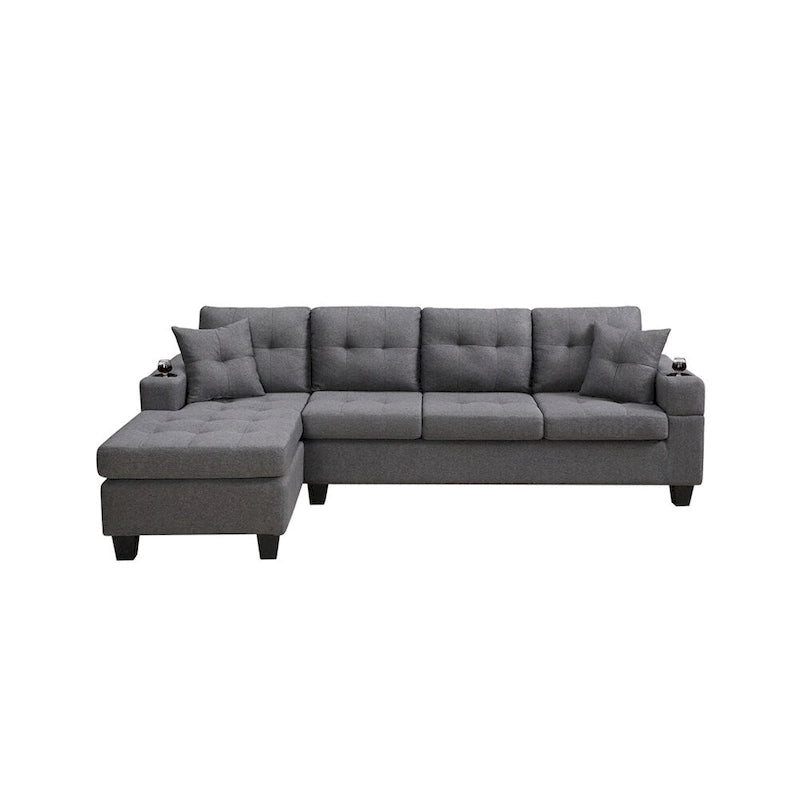 Schnittsofa-Wohnzimmer mit L-förmigem Chaiselongue und Getränkehalter