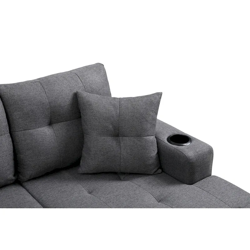 Schnittsofa-Wohnzimmer mit L-förmigem Chaiselongue und Getränkehalter