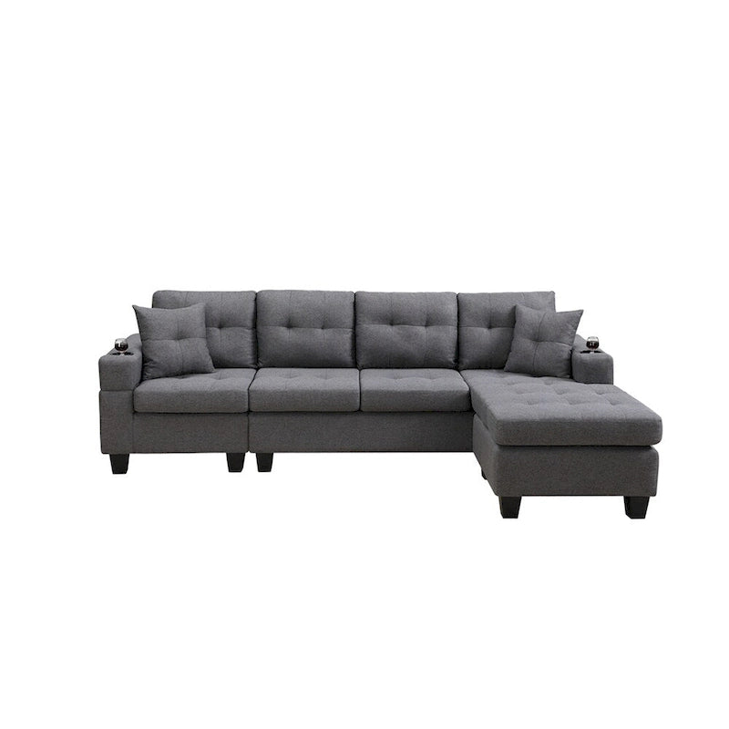 Schnittsofa-Wohnzimmer mit L-förmigem Chaiselongue und Getränkehalter