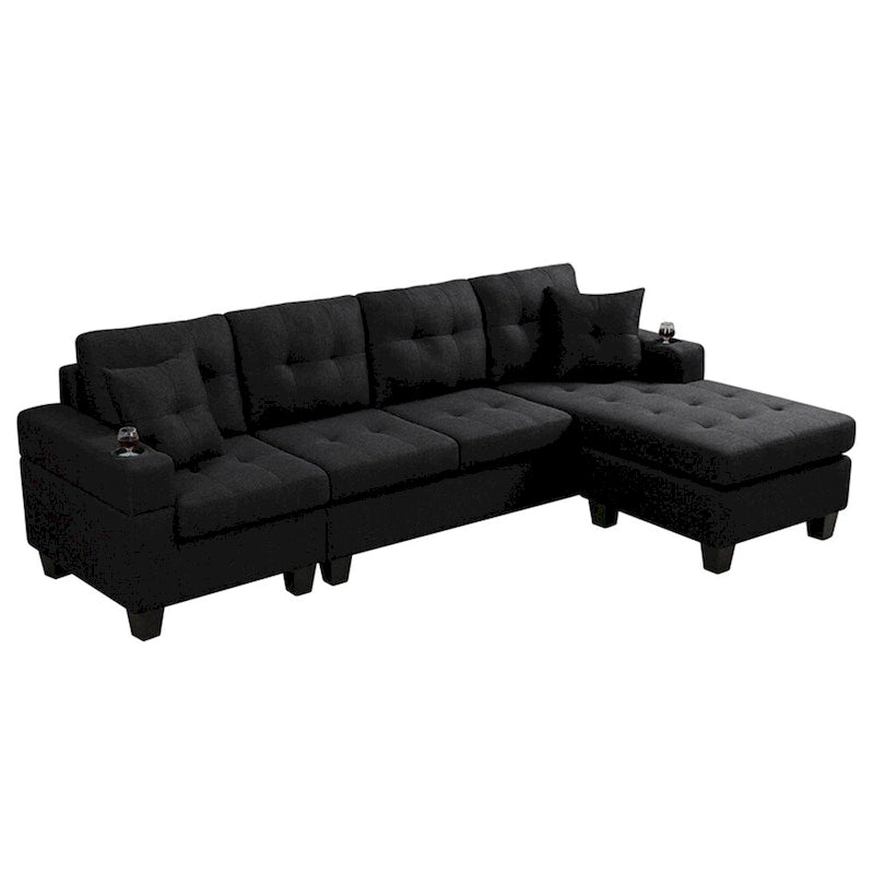 Schnittsofa-Wohnzimmer mit L-förmigem Chaiselongue und Getränkehalter