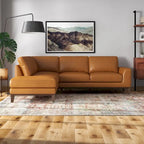 Miamo Mid Century Wohnzimmer Ecksofa aus Echtleder in Hellbraun