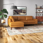 Miamo Mid Century Wohnzimmer Ecksofa aus Echtleder in Hellbraun