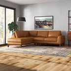 Miamo Mid Century Wohnzimmer Ecksofa aus Echtleder in Hellbraun