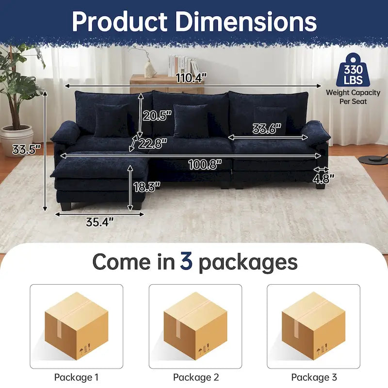 Modulares Sektionalsofa-Set, umwandelbares Schlafsofa mit Recamiere für Wohnungen