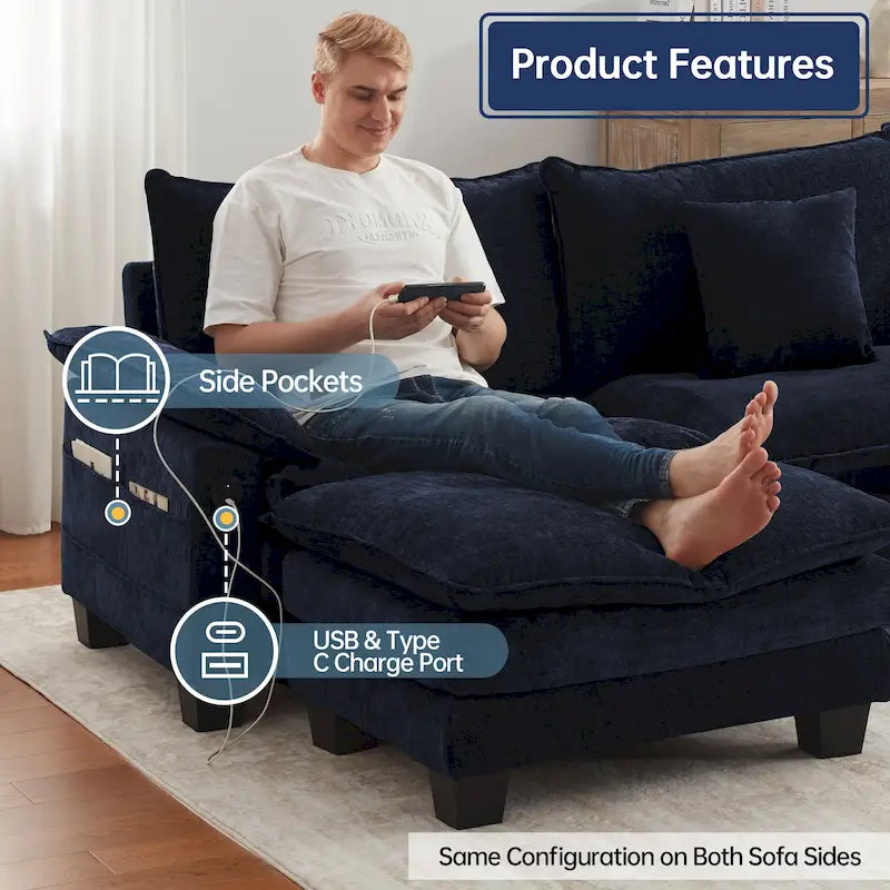 Modulares Sektionalsofa-Set, umwandelbares Schlafsofa mit Recamiere für Wohnungen