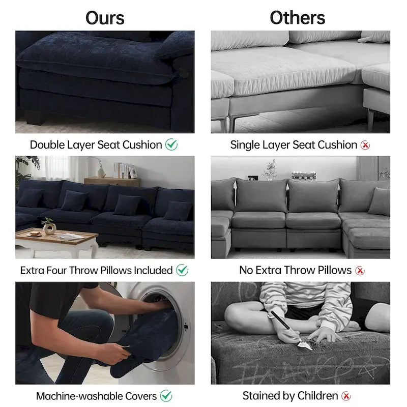 Modulares Sektionalsofa-Set, umwandelbares Schlafsofa mit Recamiere für Wohnungen
