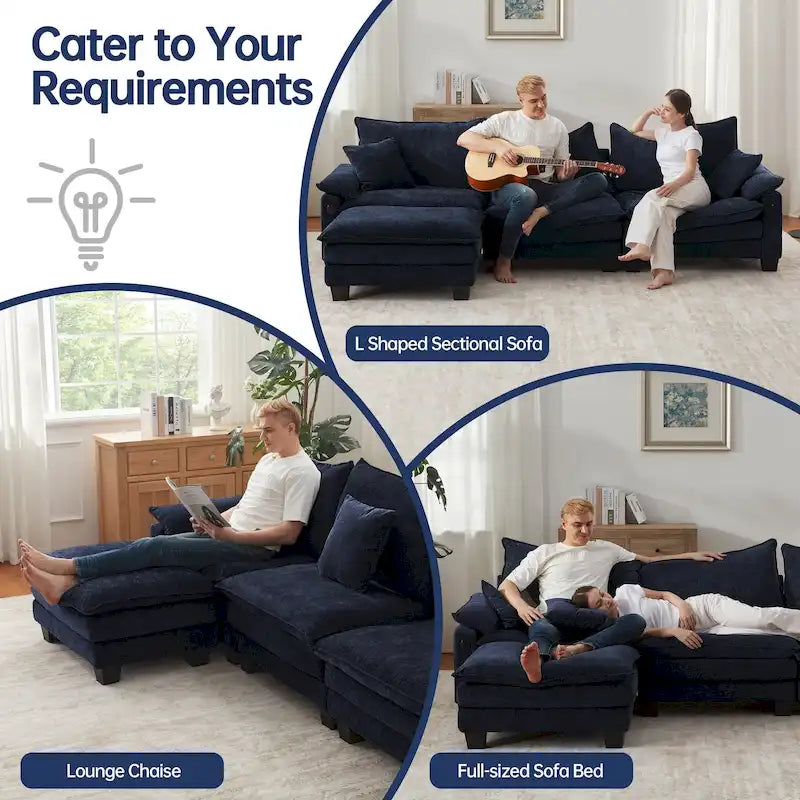 Modulares Sektionalsofa-Set, umwandelbares Schlafsofa mit Recamiere für Wohnungen