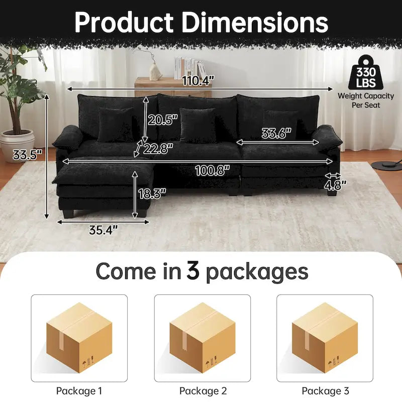 Modulares Sektionalsofa-Set, umwandelbares Schlafsofa mit Recamiere für Wohnungen