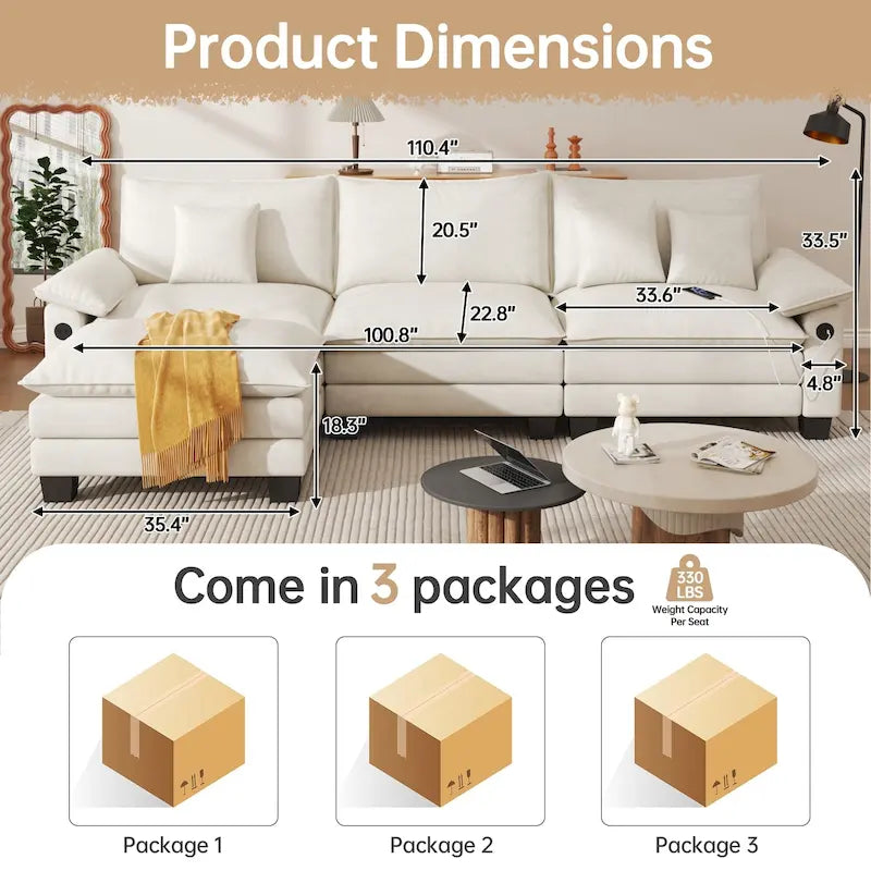 Modulares Sektionalsofa-Set, umwandelbares Schlafsofa mit Recamiere für Wohnungen
